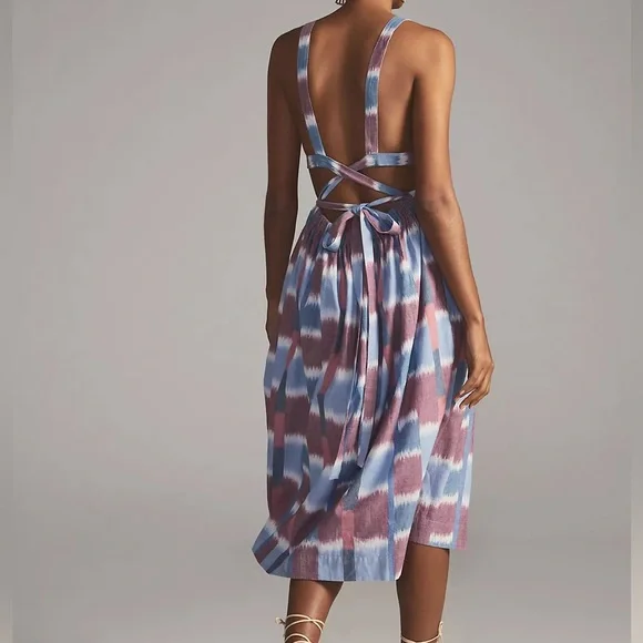 Anthropologie Deep-V Midi Dress Blue Blush Mauve XS - Picture 5 of 7